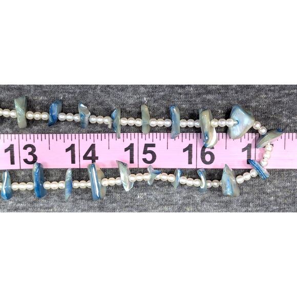 Long Faux Pearl Necklace, Dyed Blue, 34" Continuous Loop, No Clasp, UV Reactive - Picture 4 of 4